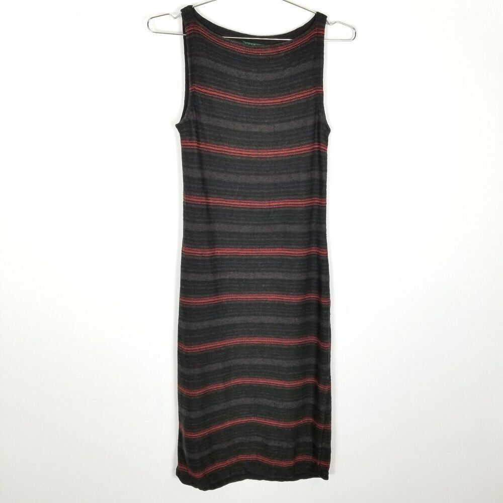 Lauren Ralph Lauren Women Striped Linen Knit Dress Size M Gray Orange Midi